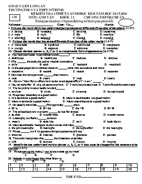 Đề kiểm tra 15 phút lần 2 học kỳ II môn Tiếng Anh Lớp 12 - Mã đề 379 - Năm học 2015-2016 - Trường THCS và THPT Mỹ Bình (Có đáp án)